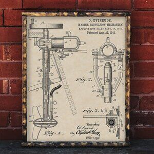 1911 Evinrude Outboard Motor Patent Art 16x20 Vintage Nautical Custom Parchment